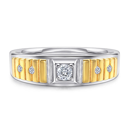 Two-Tone Zircon Men's Ring - 925 Sterling Silver Gold & Rhodium Plated Statement Jewelry
