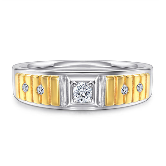 Two-Tone Zircon Men's Ring - 925 Sterling Silver Gold & Rhodium Plated Statement Jewelry