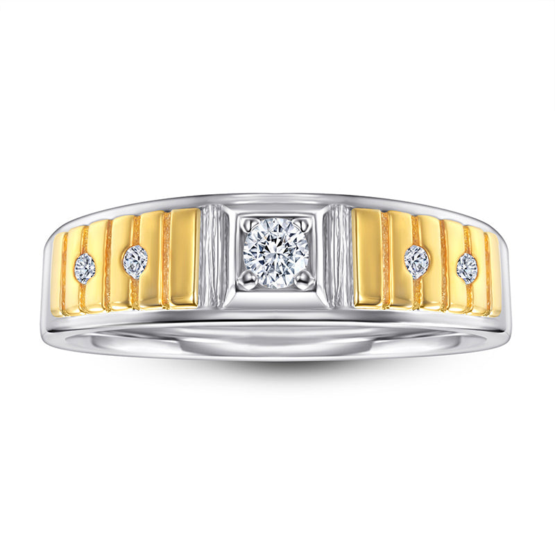 Two-Tone Zircon Men's Ring - 925 Sterling Silver Gold & Rhodium Plated Statement Jewelry
