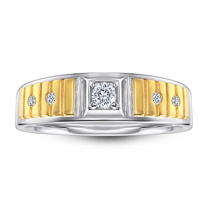 Two-Tone Zircon Men's Ring - 925 Sterling Silver Gold & Rhodium Plated Statement Jewelry