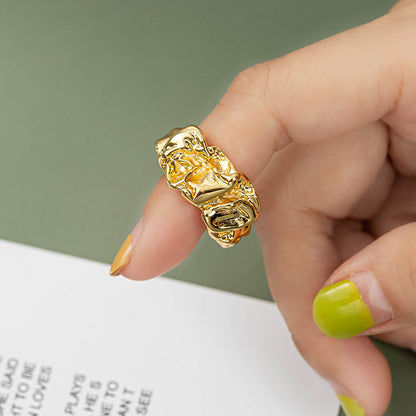 Unisex Adjustable Geometric Ring Collection - 18K Gold Plated Brass with Zircon Stones