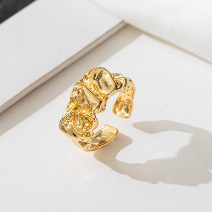 Unisex Adjustable Geometric Ring Collection - 18K Gold Plated Brass with Zircon Stones