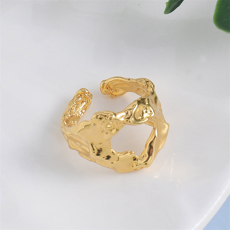 Unisex Geometric Adjustable Ring - Gold Plated Brass Minimalist Statement Piece