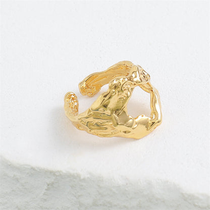 Unisex Geometric Adjustable Ring - Gold Plated Brass Minimalist Statement Piece