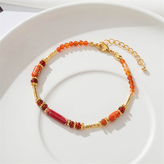 Unisex Geometric Agate & Quartz Bracelet - Handmade Copper Circular Line Design, Instagram Style Business Gift