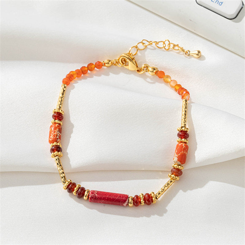 Unisex Geometric Agate & Quartz Bracelet - Handmade Copper Circular Line Design, Instagram Style Business Gift