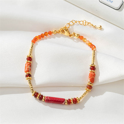 Unisex Geometric Agate & Quartz Bracelet - Handmade Copper Circular Line Design, Instagram Style Business Gift