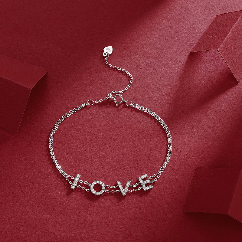 Unisex Sterling Silver Bracelet with Moissanite and Engraved Letters