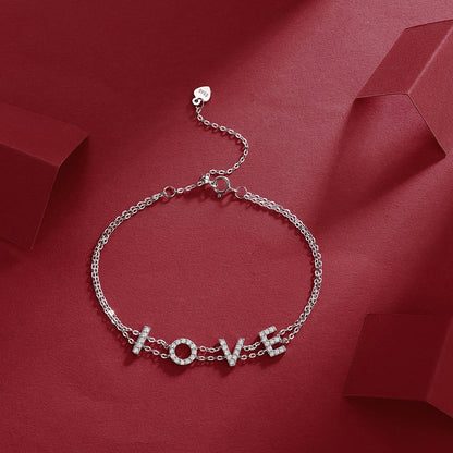 Unisex Sterling Silver Bracelet with Moissanite and Engraved Letters