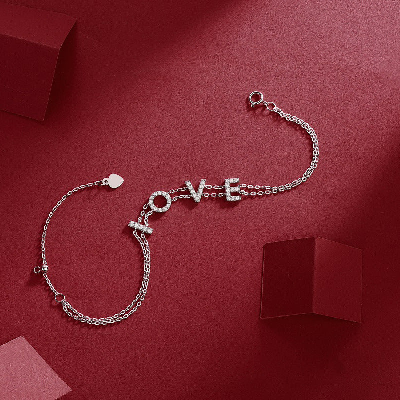 Unisex Sterling Silver Bracelet with Moissanite and Engraved Letters