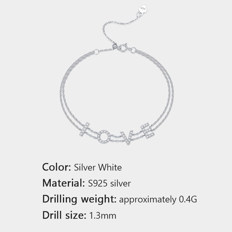 Unisex Sterling Silver Bracelet with Moissanite and Engraved Letters