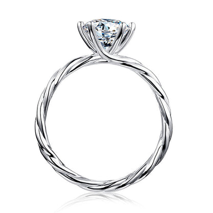 Vine-Inspired Six-Prong Moissanite Ring - 925 Sterling Silver Nature-Themed Engagement Jewelry