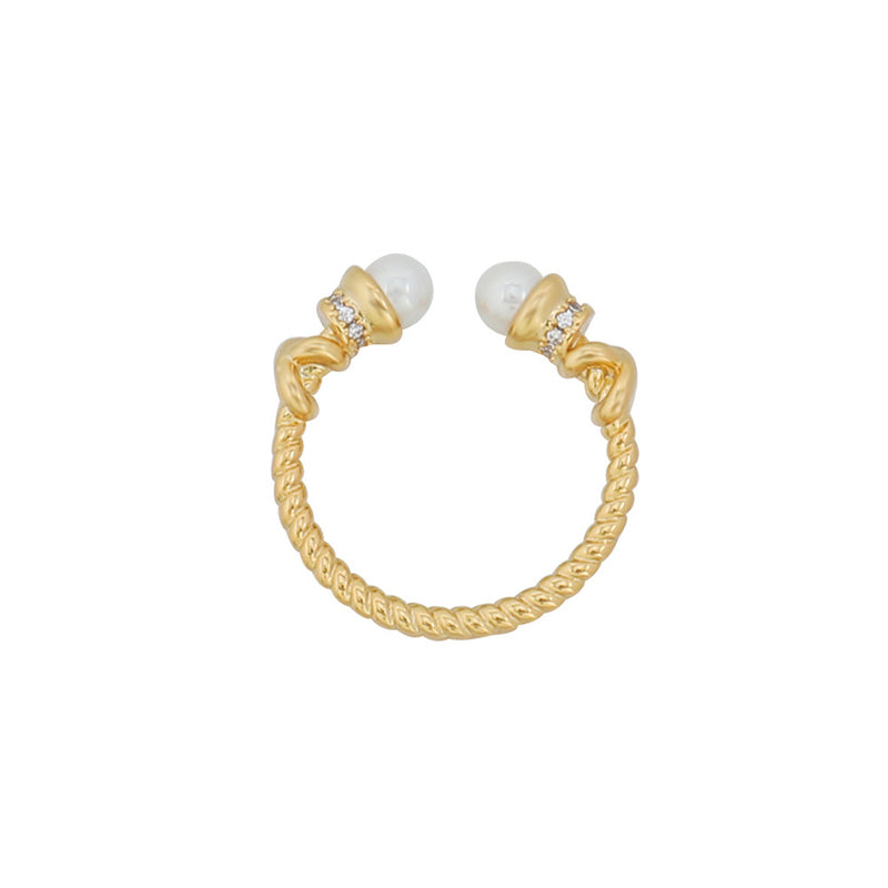 Vintage-inspired Adjustable Geometric Ring - Gold Plated Brass with Glass Bead Accent