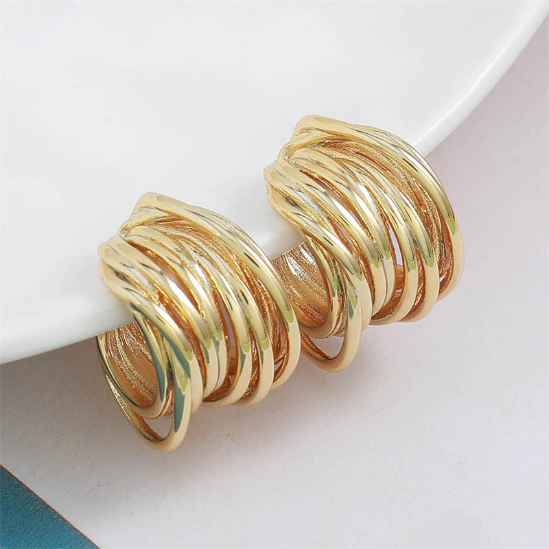 Vintage-inspired Geometric Hoop Earrings in Genuine Gold Plating