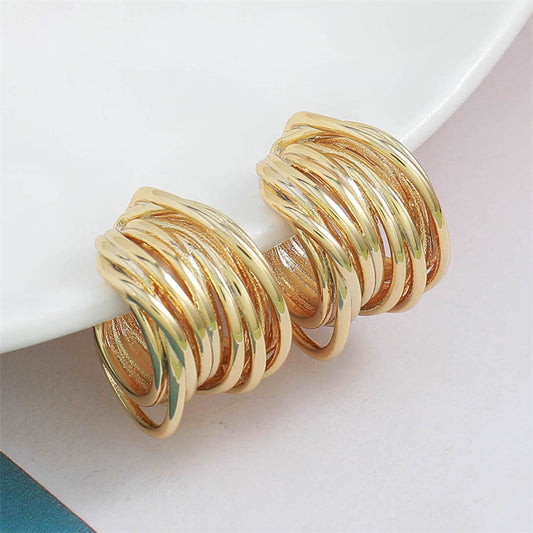 Vintage-inspired Geometric Hoop Earrings in Genuine Gold Plating