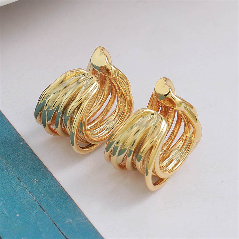 Vintage-inspired Geometric Hoop Earrings in Genuine Gold Plating