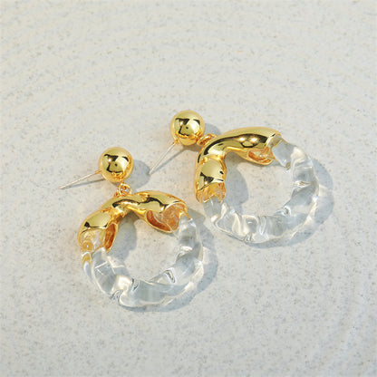 Vintage Artisan Glass Geometric Drop Earrings in Gold