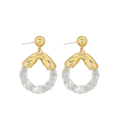 Vintage Artisan Glass Geometric Drop Earrings in Gold