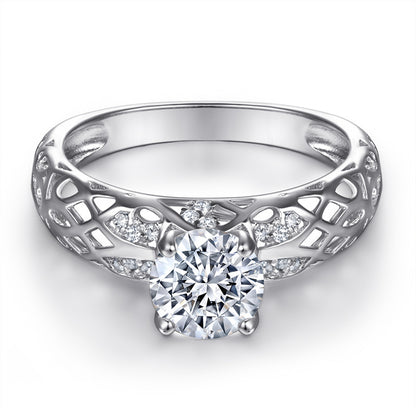 Vintage Floral Openwork Zircon Ring - 925 Sterling Silver Rose Gold Plated Statement Jewelry