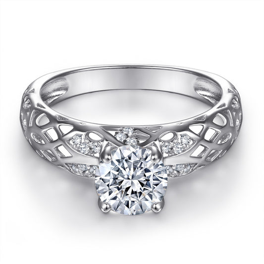 Vintage Floral Openwork Zircon Ring - 925 Sterling Silver Rose Gold Plated Statement Jewelry