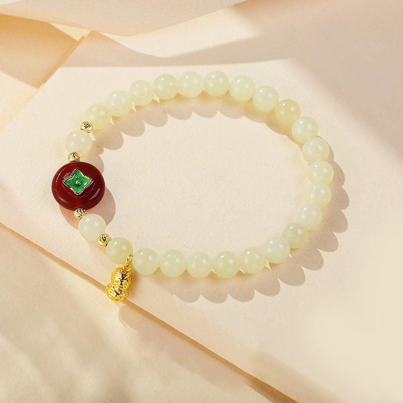 Vintage Peanut Bracelet 925 Silver Jade Beaded Jewelry