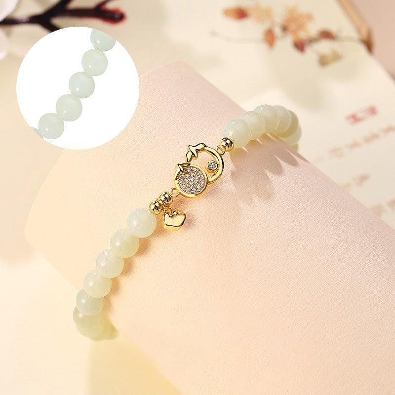 Vintage Persimmon Bracelet 925 Silver Jade Lucky Charm