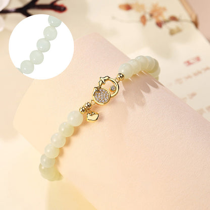 Vintage Persimmon Bracelet 925 Silver Jade Lucky Charm