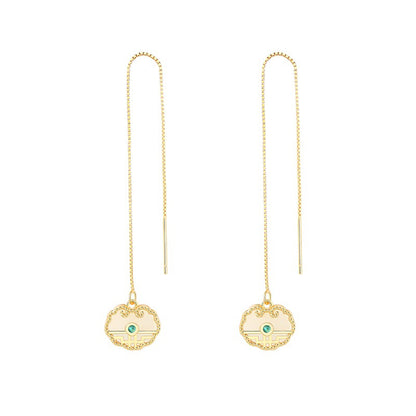 925 Sterling Silver Pendant Earrings - Vintage Chinese Auspicious Pattern Dangle Earrings for Women