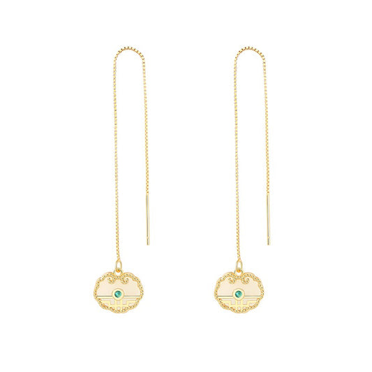 925 Sterling Silver Pendant Earrings - Vintage Chinese Auspicious Pattern Dangle Earrings for Women