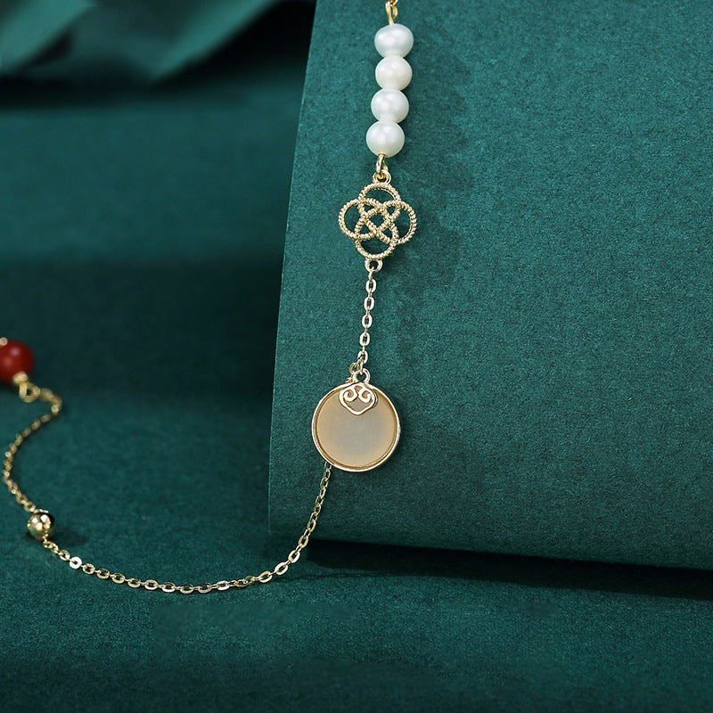 Vintage Silver Jade Pearl Bracelet Women’s Ancient Style Handmade Jewelry