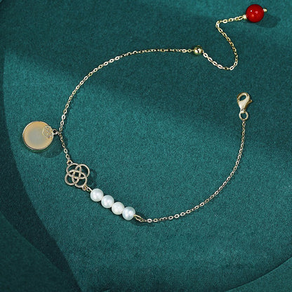 Vintage Silver Jade Pearl Bracelet Women’s Ancient Style Handmade Jewelry