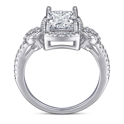 Vintage Square Zircon Cluster Ring - 925 Sterling Silver Art Deco Inspired Statement Jewelry