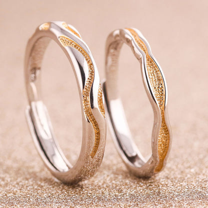 Wave Design 925 Sterling Silver Couple Rings - Korean Style Matching Promise Bands