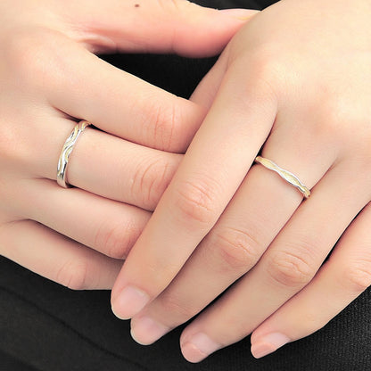 Wave Design 925 Sterling Silver Couple Rings - Korean Style Matching Promise Bands