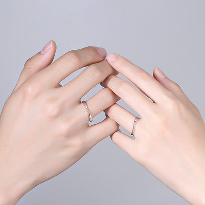 Wave Design Couple Rings - 925 Sterling Silver Engravable Matching Set with Zircon Accents