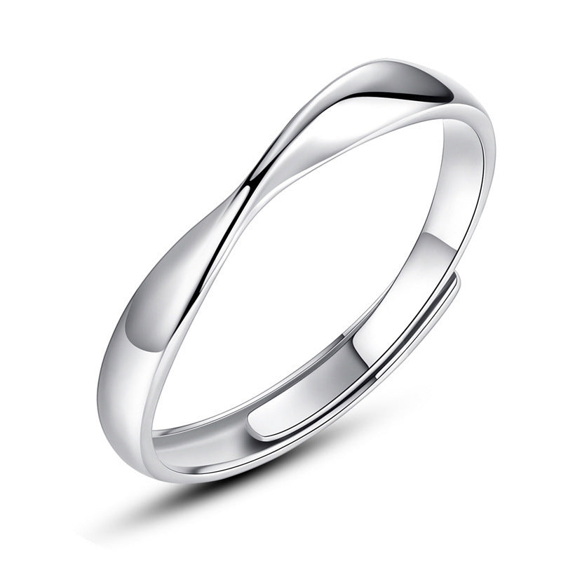 Wave Design Couple Rings - 925 Sterling Silver Engravable Matching Set with Zircon Accents