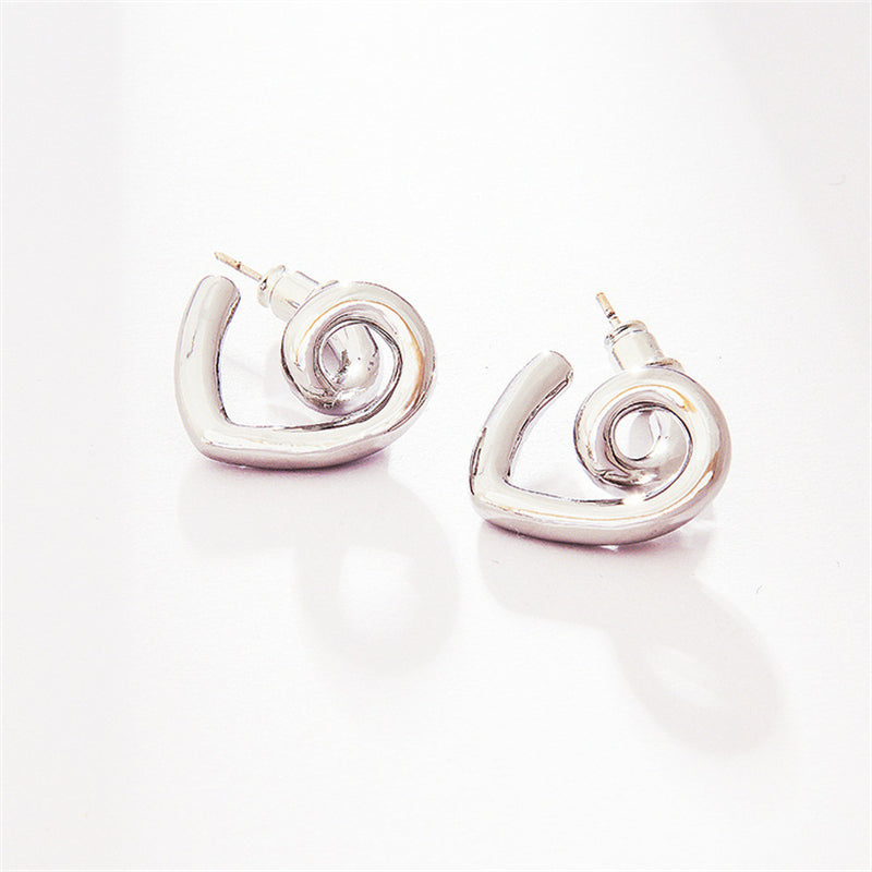 White Gold Plated Heart Shape Geometric Hoop Earrings for Women - Sweet Edgy Style