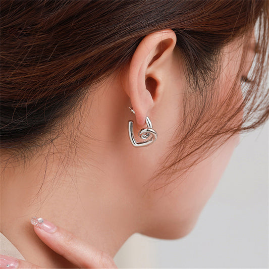 White Gold Plated Heart Shape Geometric Hoop Earrings for Women - Sweet Edgy Style