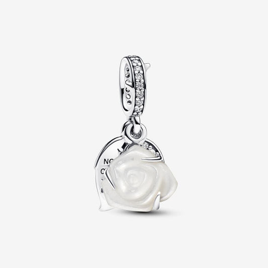 White Rose in Bloom Double Dangle Charm
