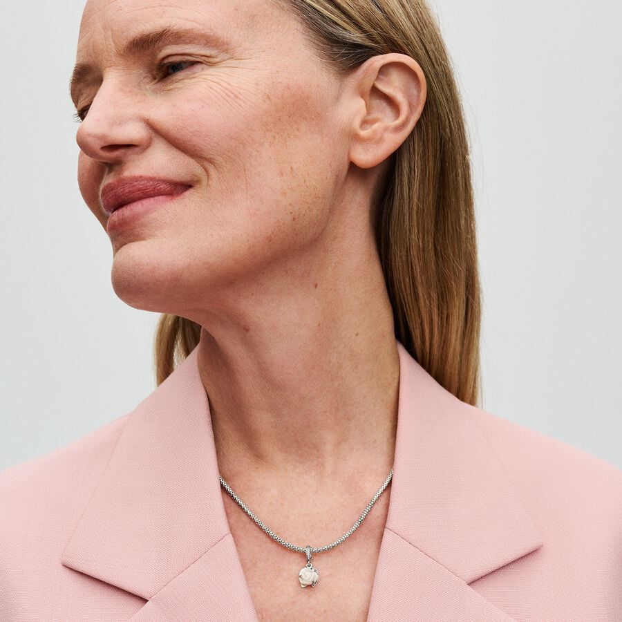 White Rose in Bloom Double Dangle Charm