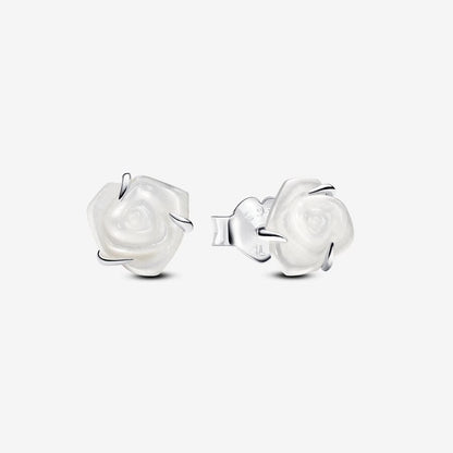 White Rose in Bloom Stud Earrings