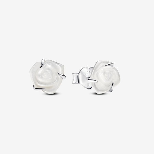 White Rose in Bloom Stud Earrings