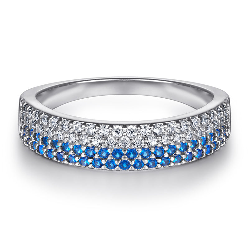 White & Blue Zircon Stackable Ring – Trendy 925 Sterling Silver Geometric Ring for Women