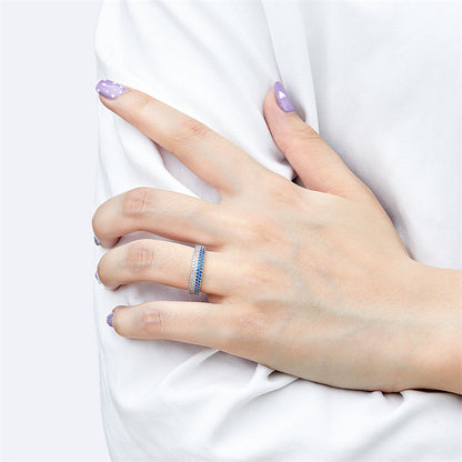 White & Blue Zircon Stackable Ring – Trendy 925 Sterling Silver Geometric Ring for Women