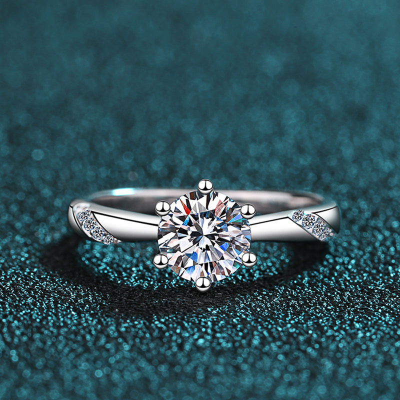 Wholesale 6-Prong Adjustable 925 Sterling Silver Ring | 0.5-2ct Moissanite & Zircon