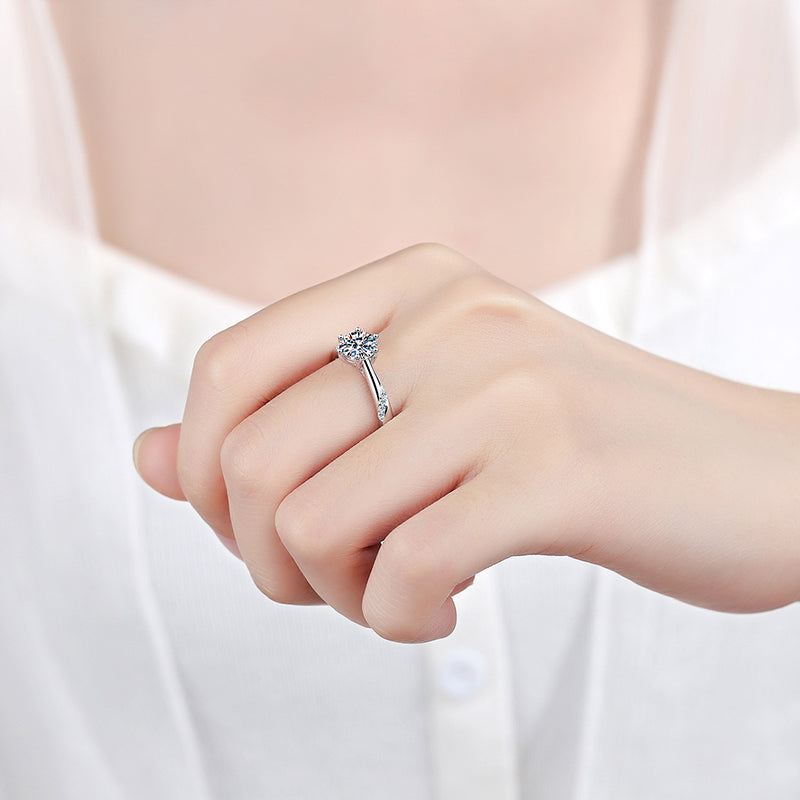 Wholesale 6-Prong Adjustable 925 Sterling Silver Ring | 0.5-2ct Moissanite & Zircon