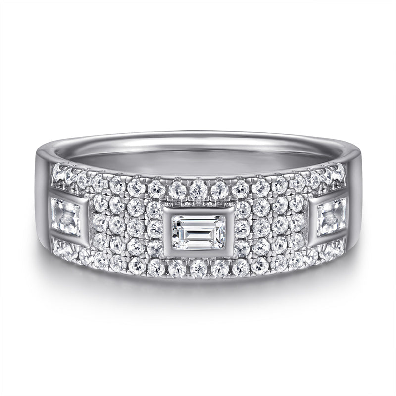 Wide Band 925 Silver Ring - Elegant Half-Pavé Zirconia Statement Piece