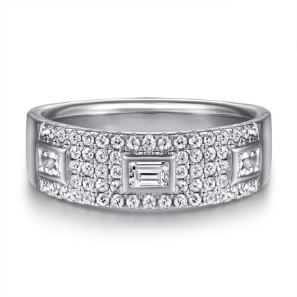 Wide Band 925 Silver Ring - Elegant Half-Pavé Zirconia Statement Piece