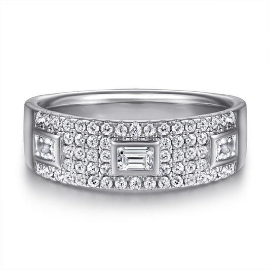 Wide Band 925 Silver Ring - Elegant Half-Pavé Zirconia Statement Piece