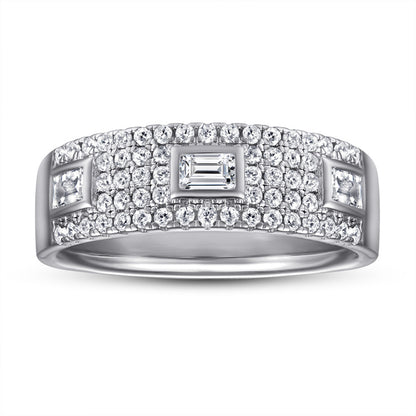Wide Band 925 Silver Ring - Elegant Half-Pavé Zirconia Statement Piece